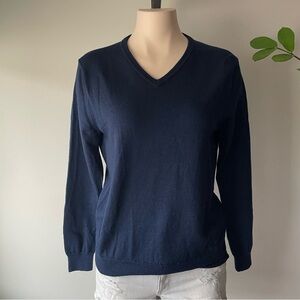 J Crew 100% Merino Wool Vneck Knit Sweater Navy Blue Women’s Size Small